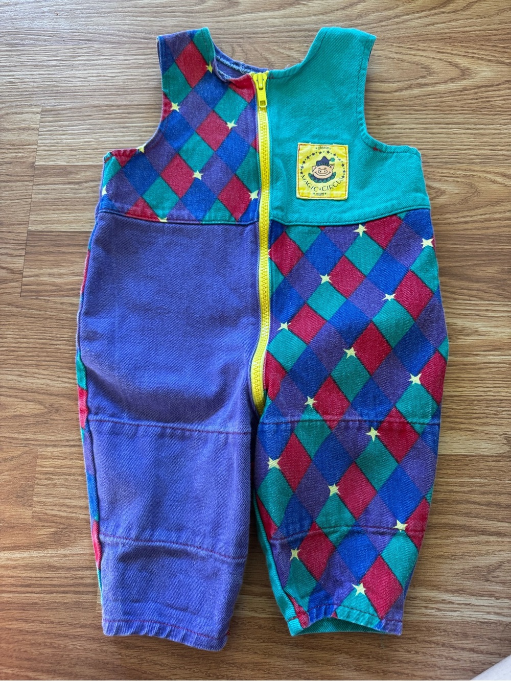 Vintage colourblock zipper overalls